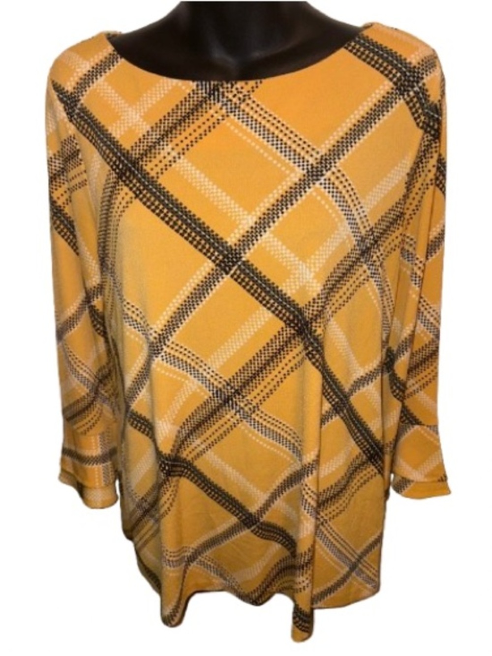 Charter Club yellow bell sleeve plaid top size M